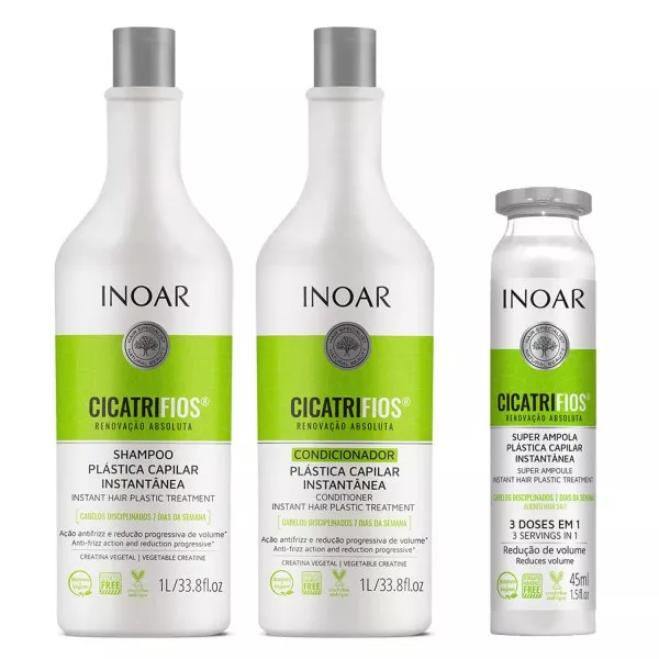 INOAR Cicatrifios, zestaw do włosów zniszczonych, szampon 1000ml + odżywka 1000ml + kuracja 45ml
