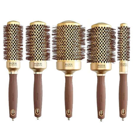 Olivia Garden Expert Blowout Shine Gold&Brown, kompletny zestaw szczotek do modelowania włosów, 20mm + 35mm + 45mm + 55mm + 65mm