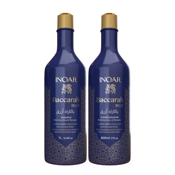 INOAR Baccarah Duo, odżywiający i wygładzający zestaw do włosów, szampon + odżywka, 1000ml + 800ml