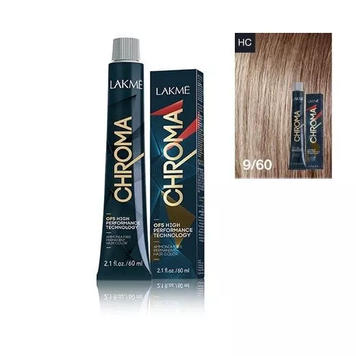 Lakme Chroma, farba do włosów o łagodnej formule, 9/60, 60ml