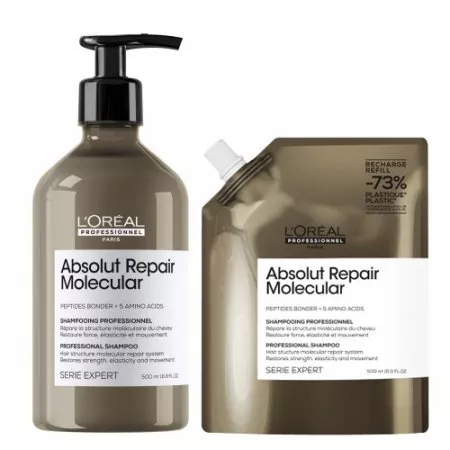 Loreal Absolut Repair Molecular, zestaw szampon wzmacniający strukturę włosów 500ml + refill 500ml