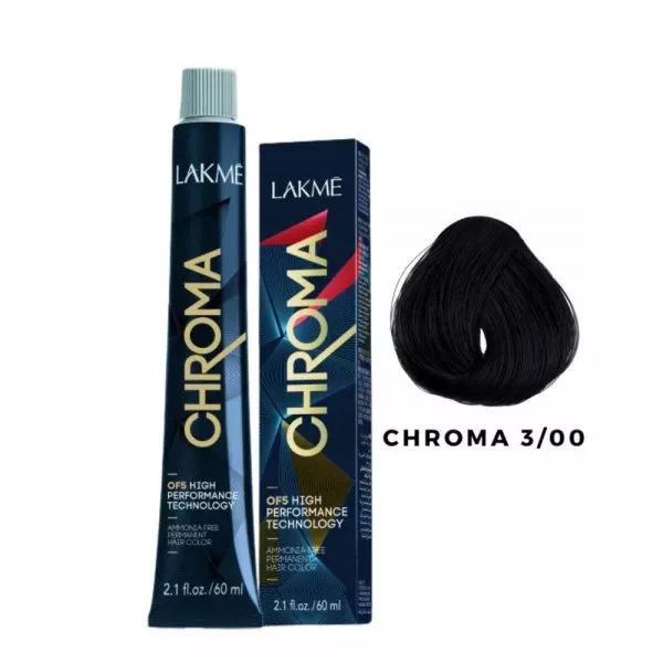 Lakme Chroma, farba do włosów o łagodnej formule, 3/00, 60ml