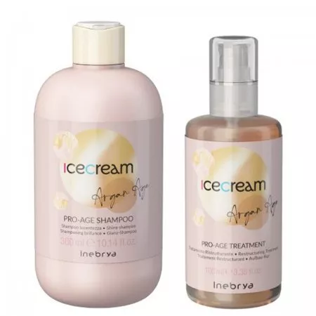 Inebrya Ice Cream Argan Age Pro-Age, zestaw odżywczy do włosów matowych i dojrzałych, szampon + kuracja