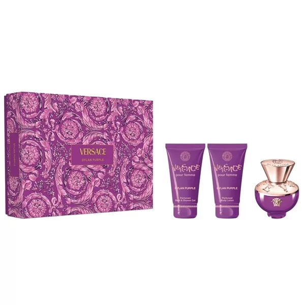 Versace Dylan Purple Pour Femme luksusowy zestaw dla kobiet: woda perfumowana 50ml, żel pod prysznic 50ml, balsam do ciała 50ml